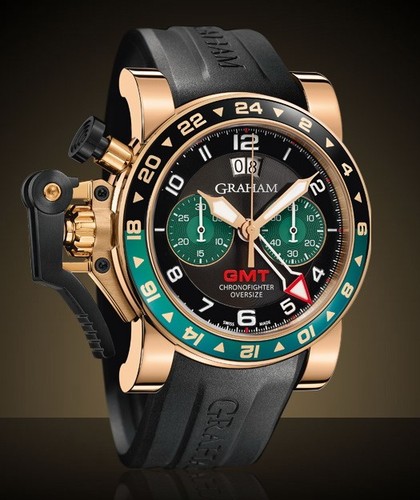 Graham Chronofighter Oversize GMT All Gold Black (RG / Black / Rubber Strap) 2OVGR.B16A