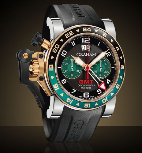 Graham Chronofighter Oversize GMT (SS-RG-PVD / Black / Rubber Strap) 2OVGG.B16A