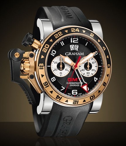 Graham Chronofighter Oversize GMT (SS-RG-PVD / Black / Rubber Strap) 2OVGG.B21A