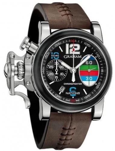 Graham Chronofighter Rugby RAC 10 Years (SS / Black / Brown Rugby-style Calf Strap) 2CRBV.B09A