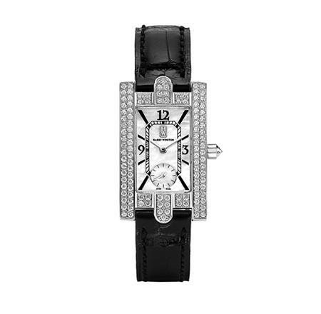 Harry Winston Avenue Classic ( WG-Diamonds / MOP / Black Leather ) 310 / LQWL.M / D3.2
