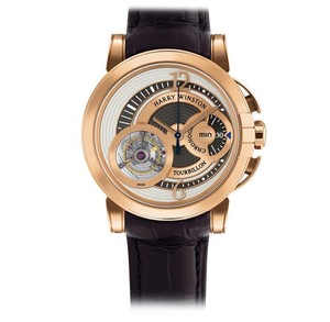 Harry Winston Midnight Tourbillon Chronograph (RG / RG-Open / Leather Strap) 450 / MMTC42RL.W