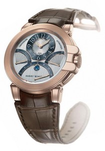 Harry Winston Ocean Chronograph (RG / Gray / Leather Strap) 400 / MCRA44RL.W