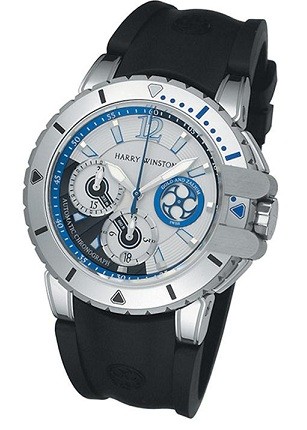 Harry Winston Ocean Diver Zalium (WG-Zalium / White-Blue / Strap) 410 / MCA44WZBC.WB