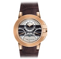 Harry Winston Ocean Triple Retrograde Chronograph (RG / Silver-Black / Leather Strap) 400 / MCRA44RL.W1