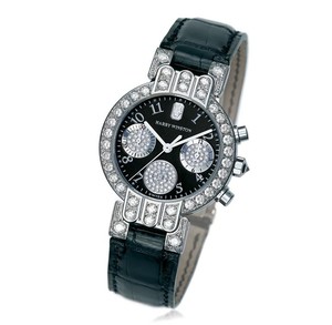 Harry Winston Premier Excenter Chronograph Ladies (WG-Diamonds / Black-Diamonds / Leather) 200 / UCQ32WL.KD / D3.1