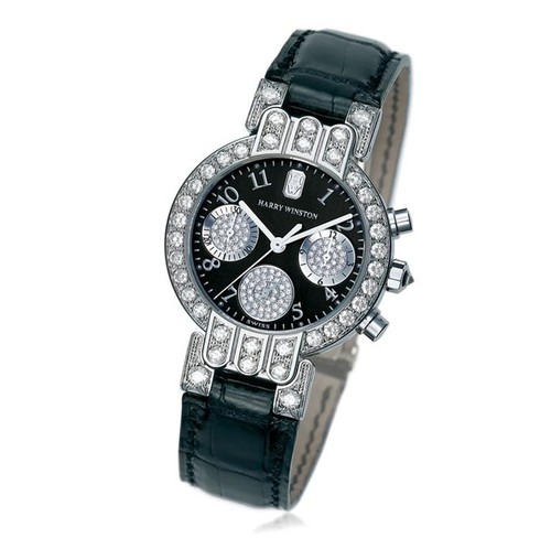 Harry Winston Premier Excenter Chronograph Ladies (WG-Diamonds / Black-Diamonds / Leather) 200 / UCQ32WL.KD / D3.1