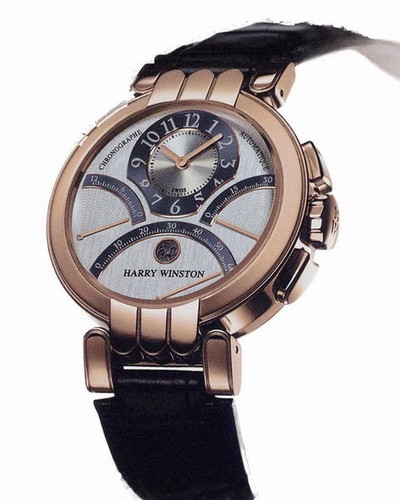 Harry Winston Premier Excenter Chronograph (RG / Silver / Leather) 200 / MCRA39RL.W