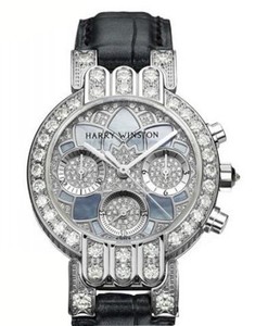 Harry Winston Premier Excenter Lotus Ladies (WG-Diamonds / Blue MOP-Diamonds / Leather) 200 / UCQ32WL.MKD02 / 00 Right