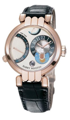 Harry Winston Premier Excenter Timezone (RG / Silver / Leather) 200 / MMTZ39RL.W