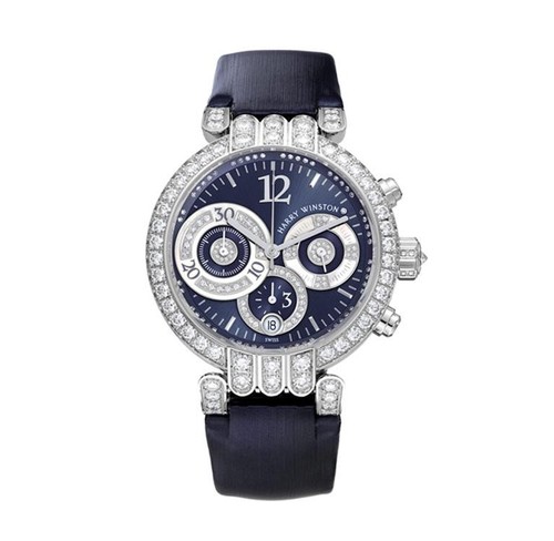 Harry Winston Premier Large Chronograph (WG-Diamonds / Blue / Strap) 200 / UCA39WL.BD / 01