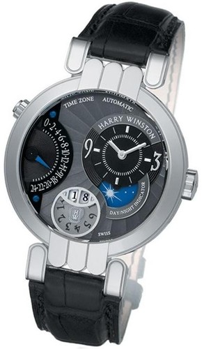Harry Winston Premier Timezone (WG / Black / Leather Strap) 200 / MATZ41WL.K