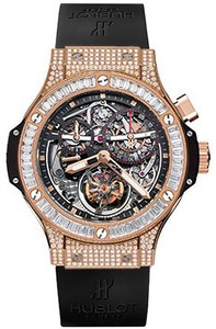 Hublot Aero Bang Bigger Bang Jewellery Tourbillon (RG-Baguettes / Skeleton Black /Black Rubber Strap) 308.PX.130.RX.094