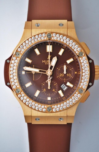 Hublot Aero Bang Cappuccino Gold Diamonds (RG-Diamonds / Chocolate / Chocolate Rubber Strap) 301.PC.3180.RC.1104