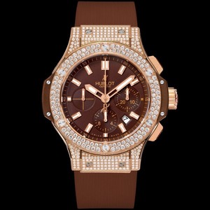 Hublot Aero Bang Cappuccino Gold Pave (RG-Pave / Chocolate / Chocolate Rubber Strap) 301.PC.3180.RC.1704