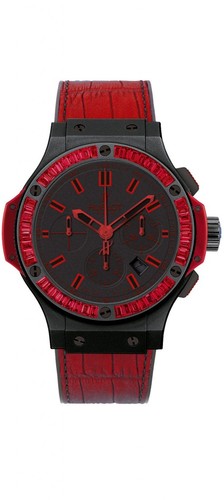Hublot All Black Red 44 (Black Ceramic -Baguettes / Black / Black Rubber and Red Gummy Alligator Strap) 301.CI.1130.GR.1902.ABR10
