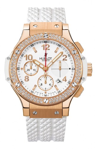 Hublot Big Bang 41mm Gold White Diamonds (RG-Diamonds / White / White Rubber Strap) 341.PE.2010.RW.1104