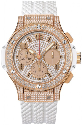 Hublot Big Bang 41mm Gold White Full Pave (RG-Pave Diamonds / Diamonds / White Rubber Strap) 341.PE.9010.RW.1704
