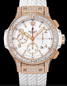 Hublot Big Bang 41mm Gold White Jewelry (RG-Baguette Diamonds / White / White Rubber Strap) 341.PE.2010.RW.0904