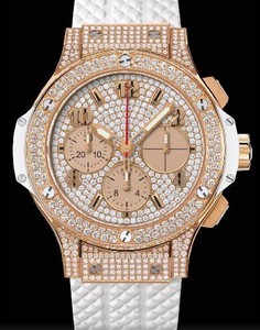 Hublot Big Bang 41mm Gold White Pave (RG-Pave Diamonds / White / White Rubber Strap) 341.PE.2010.RW.1704