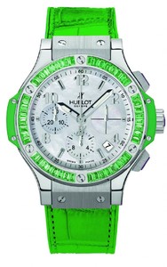 Hublot Big Bang 41mm Steel Tutti Frutti Apple (SS-WG-Green Tsavorite Baguettes / White MOP / Green Rubber-Alligator Strap) 341.SG.6010.LR.1922