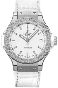 Hublot Big Bang Automatic Steel White 38 (SS-Diamonds / White / Rubber-Alligator Strap) 365.SE.2110.LR.1104