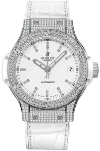 Hublot Big Bang Automatic Steel White 38 (SS-Diamonds / White / Rubber-Alligator Strap) 365.SE.2110.LR.1704