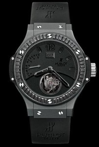 Hublot Big Bang Black Ceramic Tourbillon (Black Ceramic-Diamonds / Black / Rubber) 302.CI.134.RX.190