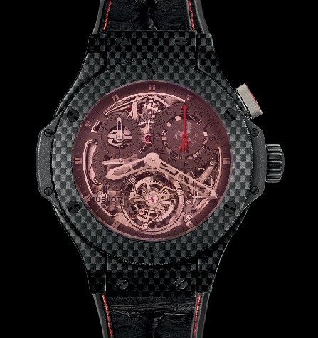Hublot Big Bang Chrono Tourbillon Ferrari (Carbon Fiber / Black / Rubber-Hornback Crocodile Strap) 308.QX.1110.HR.SCF11