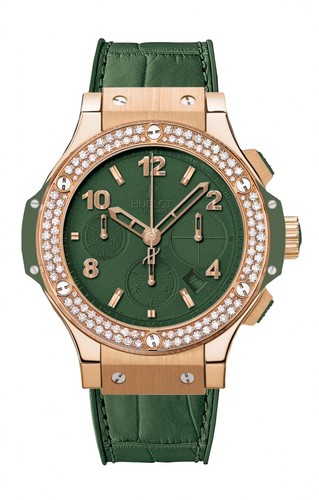 Hublot Big Bang Dark Green Diamonds Gold Tutti Frutti (RG-Diamonds / Dark Green / Alligator Rubber Strap) 341.PV.5290.LR.1104