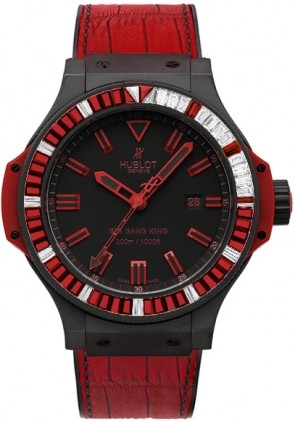 Hublot Big Bang King All Black Red Carat (Ceramic-Diamonds-Rubies / Black / Rubber-Alligator Strap) 322.CI.1130.GR.1942.ABR10