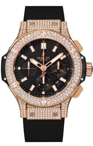 Hublot Big Bang Red Gold Pave (RG-Diamonds / Black / Black Rubber Strap) 301.PX.1180.RX.1704