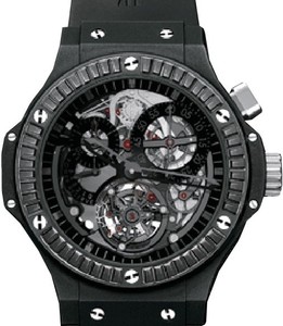 Hublot Bigger Bang All Black Carat (Black Ceramic-Diamonds / Skeleton / Rubber) 308.CI.134.RX.190