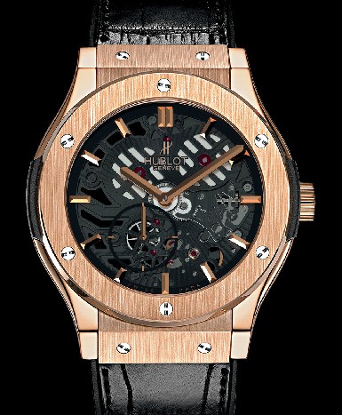 Hublot Classic Fusion Extra-Thin Skeleton King Gold (King Gold / Skeleton / Rubber-Alligator Strap) 515.OX.0180.LR