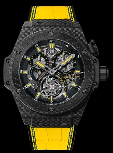 Hublot King Power Tourbillon Ayrton Senna (Black Ceramic / Black / Yellow Alligator-Rubber Strap) 708.QM.1129.NR.AES10