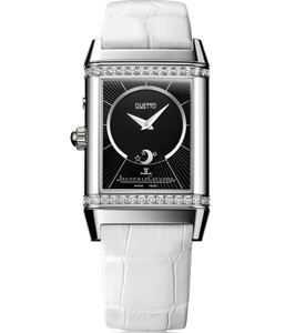 Jaeger LeCoultre Reverso Duetto Duo (SS-Diamonds / Black-White / Leather Strap) Q2698420