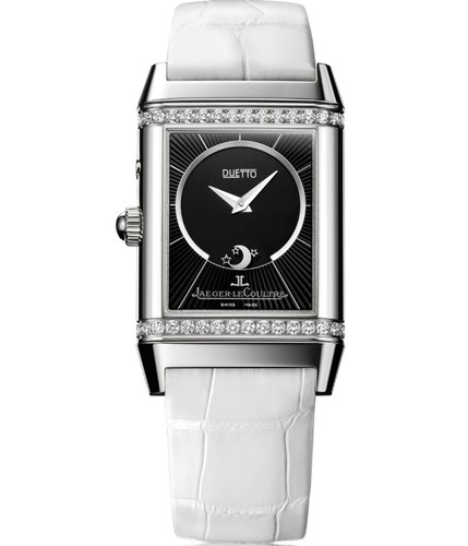 Jaeger LeCoultre Reverso Duetto Duo (SS-Diamonds / Black-White / Leather Strap) Q2698420