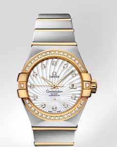 Omega Constellation Brushed Chronometer with Diamonds (SS- YG / White-Mother-of-Pearl / Bracelet) 123.25.31.20.55.002