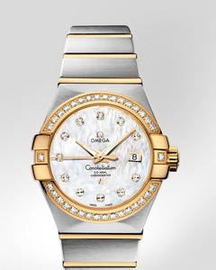 Omega Constellation Brushed Chronometer with Diamonds (SS- YG / White-Mother-of-Pearl / Bracelet) 123.25.31.20.55.003