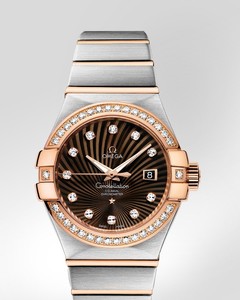 Omega Constellation Brushed Chronometer with Diamonds (SS -RG / Brown / Bracelet) 123.25.31.20.63.001