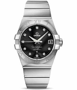 Omega Constellation Brushed Chronometer with Diamonds (SS / Black / Bracelet) 123.10.38.21.51.001