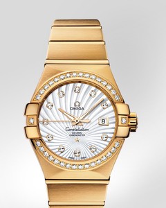 Omega Constellation Brushed Chronometer with Diamonds (YG / White-Mother-of-Pearl / Bracelet) 123.55.31.20.55.002