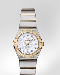 Omega Constellation Brushed Quartz with Diamonds (SS- YG / White-Mother-of-Pearl / Bracelet) 123.25.24.60.55.003
