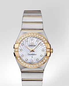 Omega Constellation Brushed Quartz with Diamonds (SS- YG / White-Mother-of-Pearl / Bracelet) 123.25.27.60.55.004