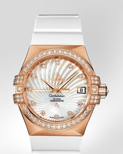 Omega Constellation Chronometer with Diamonds (RG / White-Mother-of-Pearl / Strap) 123.57.35.20.55.001