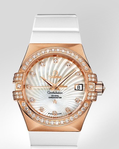 Omega Constellation Chronometer with Diamonds (RG / White-Mother-of-Pearl / Strap) 123.57.35.20.55.001
