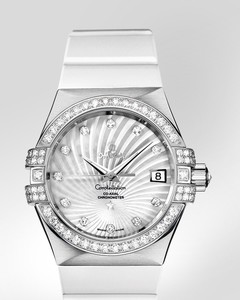 Omega Constellation Chronometer with Diamonds (WG / White-Mother-of-Pearl / Strap) 123.57.35.20.55.005