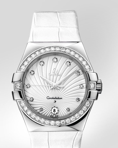 Omega Constellation Quartz with Diamonds (SS / White / Strap) 123.18.35.60.52.001