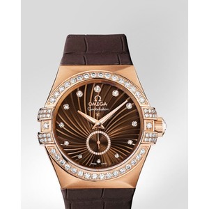 Omega Constellation Small Seconds Chronometer with Diamonds (RG / Brown / Strap) 123.58.35.20.63.001