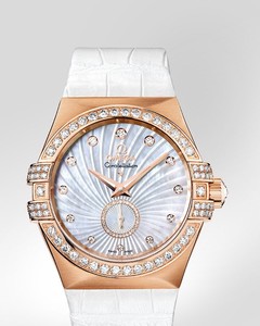 Omega Constellation Small Seconds Chronometer with Diamonds (RG / White-Mother-of-Pearl / Strap) 123.58.35.20.55.001